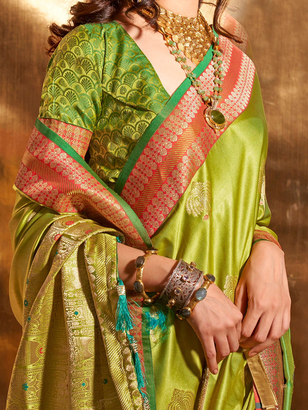 Satin Silk Light Green Woven Design Designer Saree With Blouse