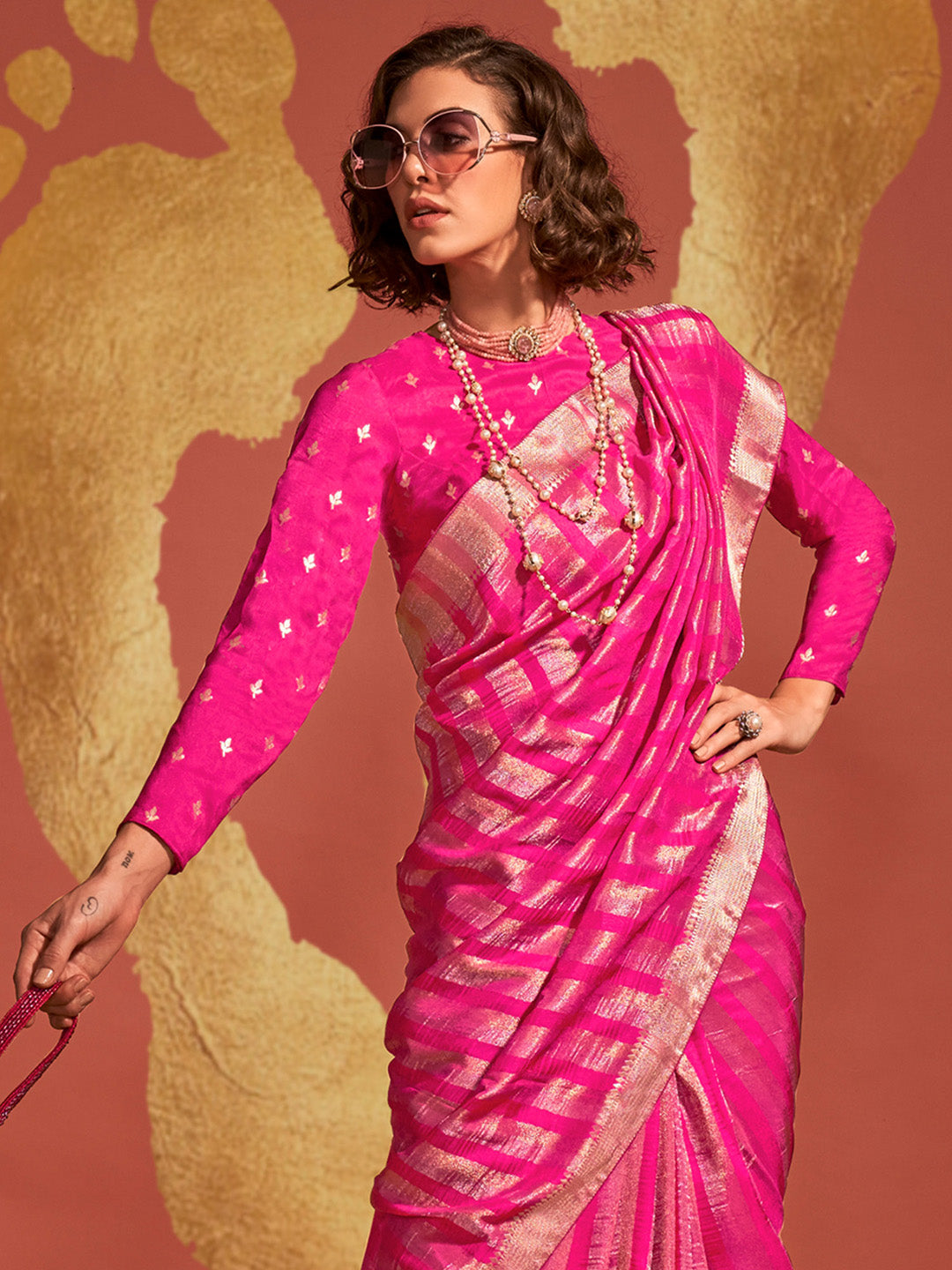 Viscose Silk Pink Woven Design Designer Saree With Blouse