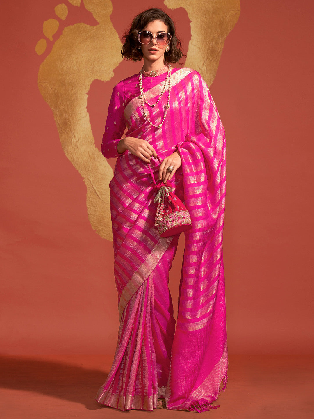 Viscose Silk Pink Woven Design Designer Saree With Blouse