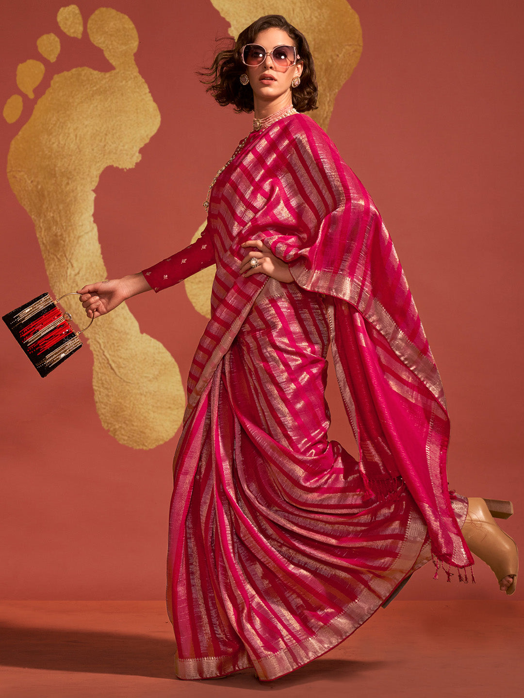 Viscose Silk Pink Woven Design Designer Saree With Blouse