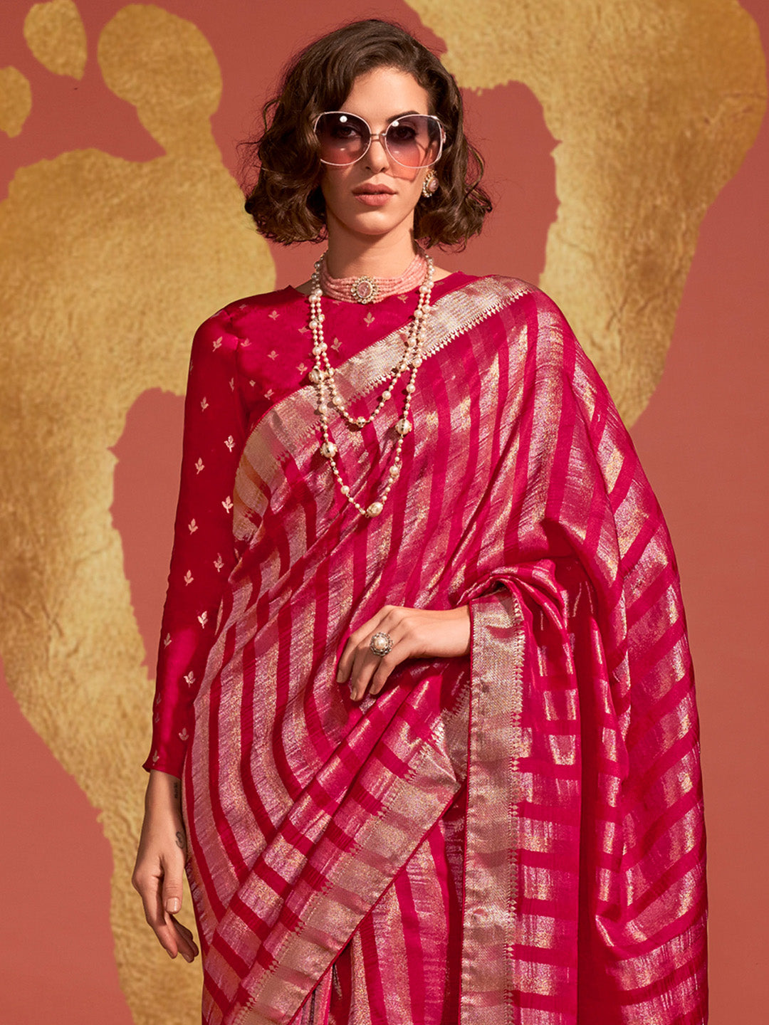 Viscose Silk Pink Woven Design Designer Saree With Blouse