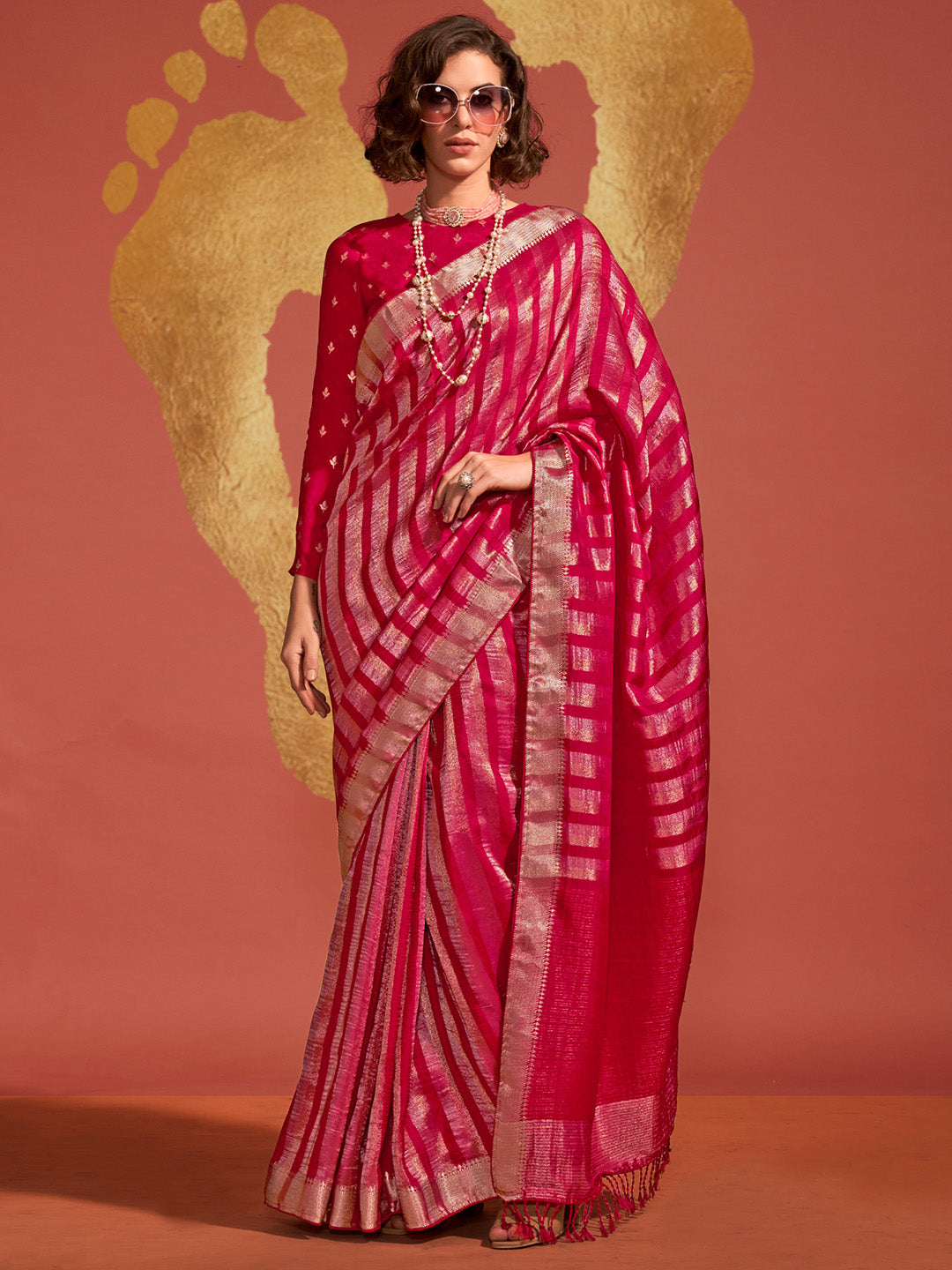 Viscose Silk Pink Woven Design Designer Saree With Blouse