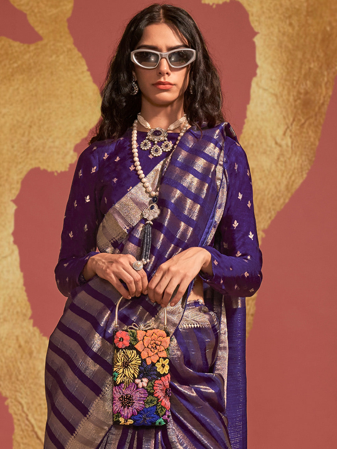 Viscose Silk Purple Woven Design Designer Saree With Blouse