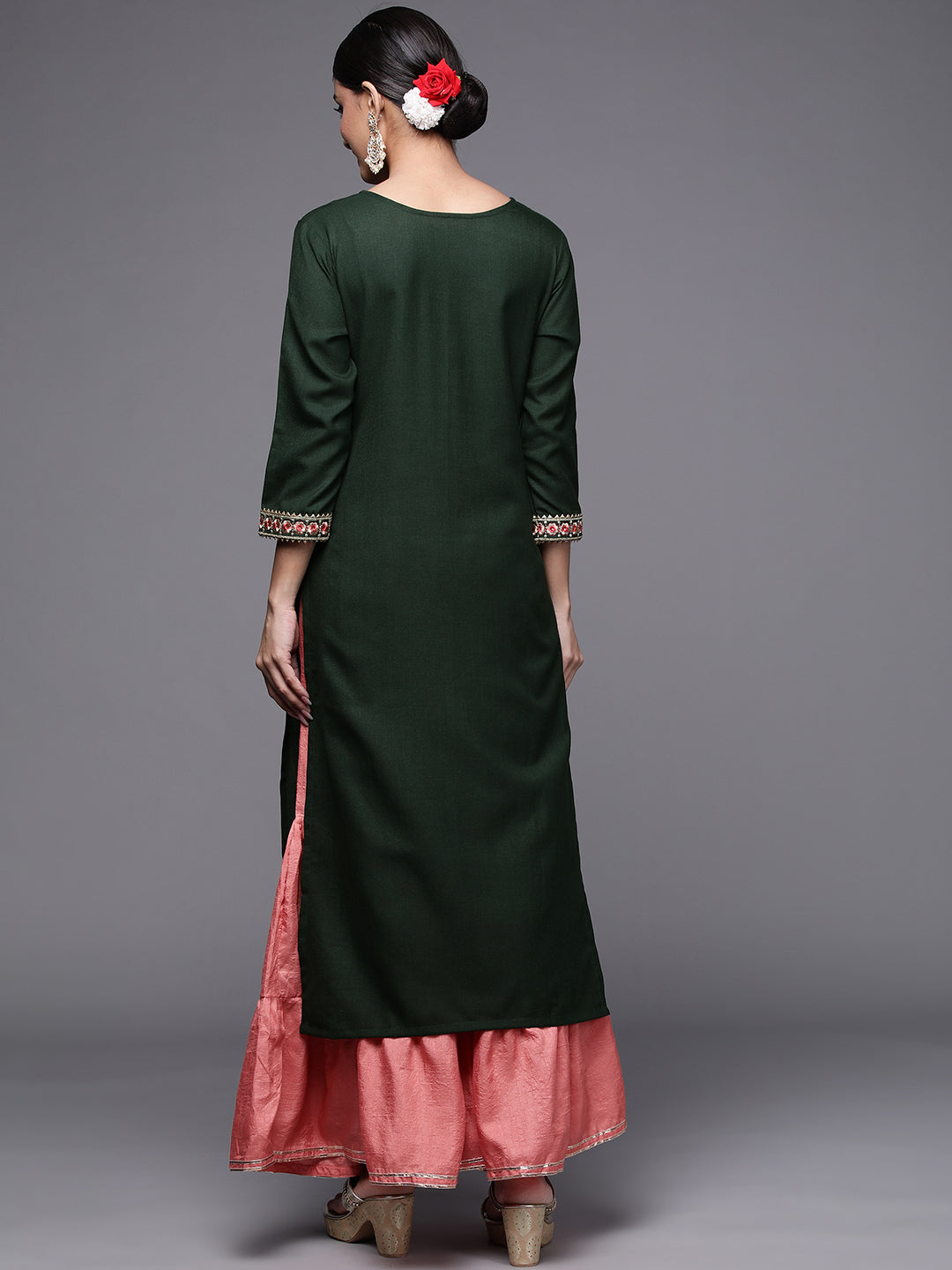 Green Solid Straight Kurtas