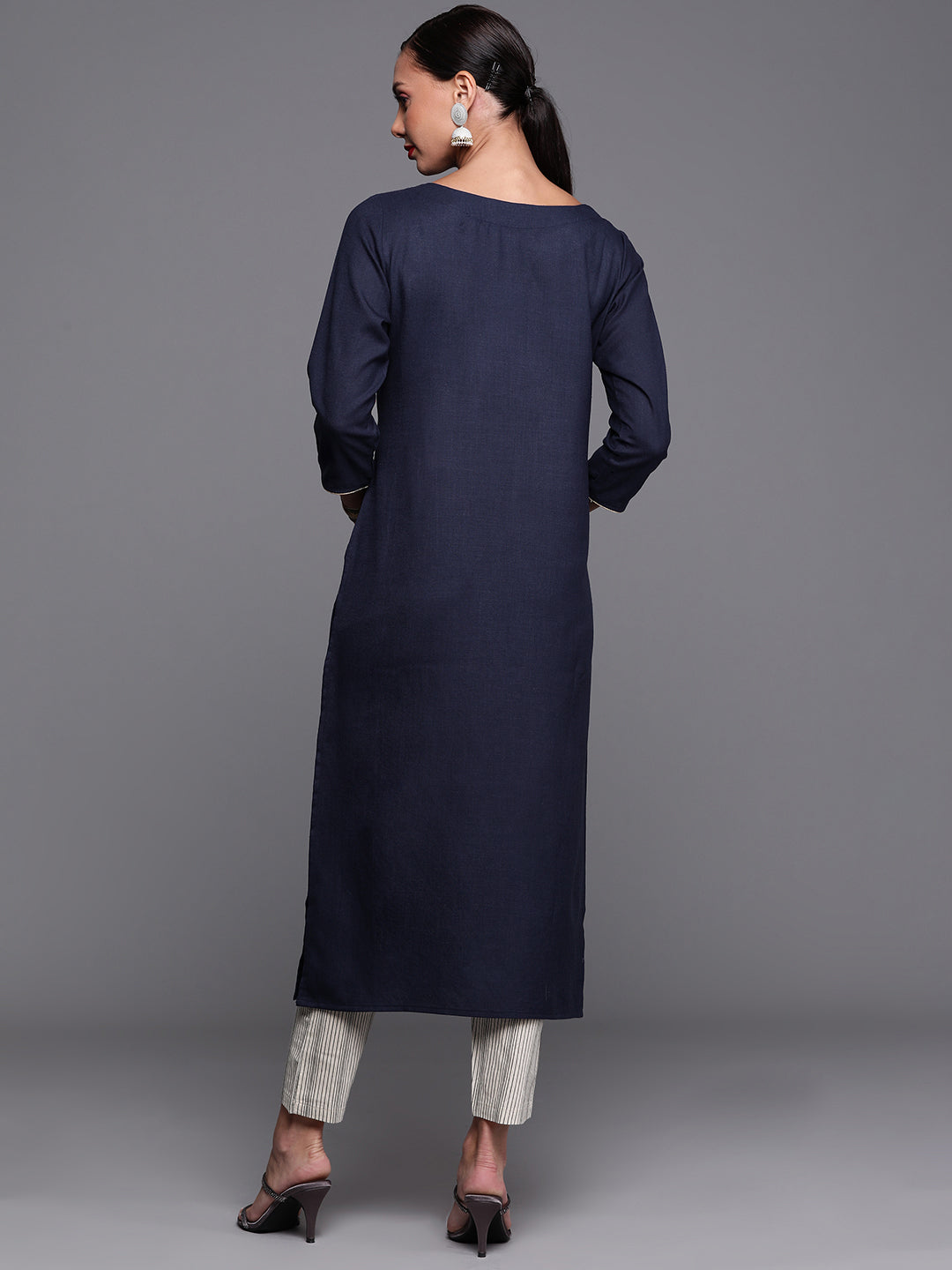 Navy Blue  Foil Printed Straight Kurtas