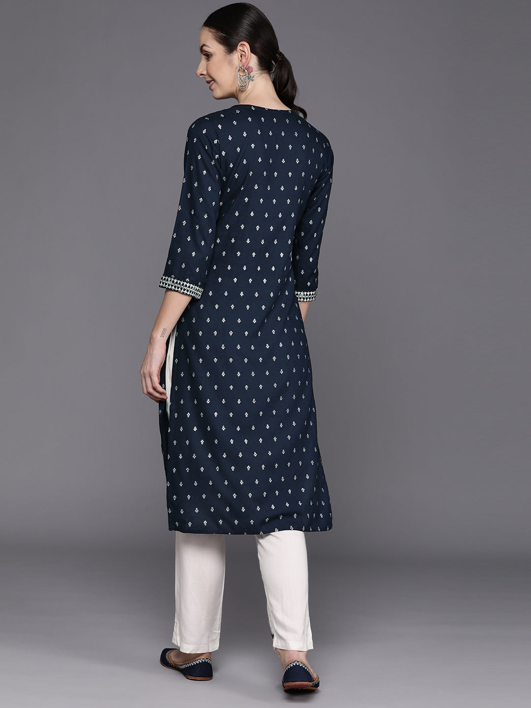 Blue Embroidered Straight Kurtas