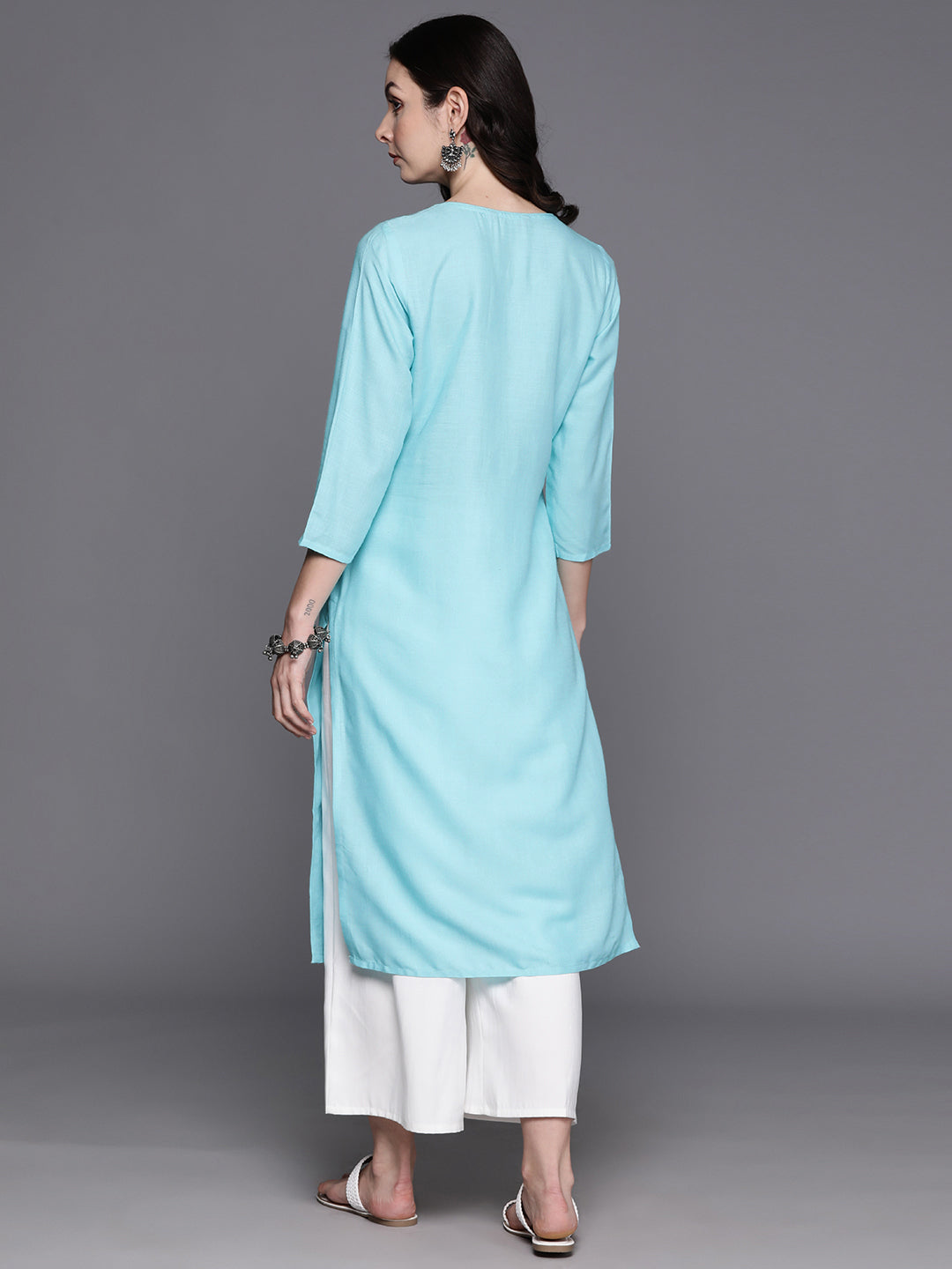 Blue Embroidered Straight Kurtas