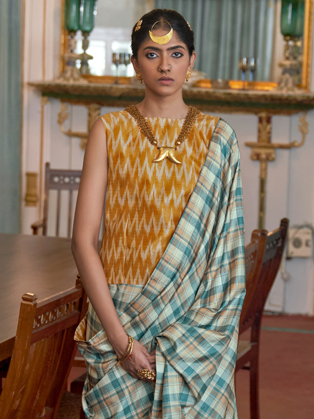 Dola Silk Light Blue Printed Designer Saree With Blouse