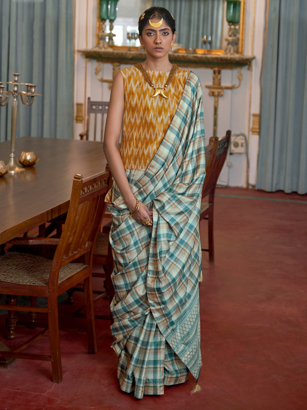 Dola Silk Light Blue Printed Designer Saree With Blouse