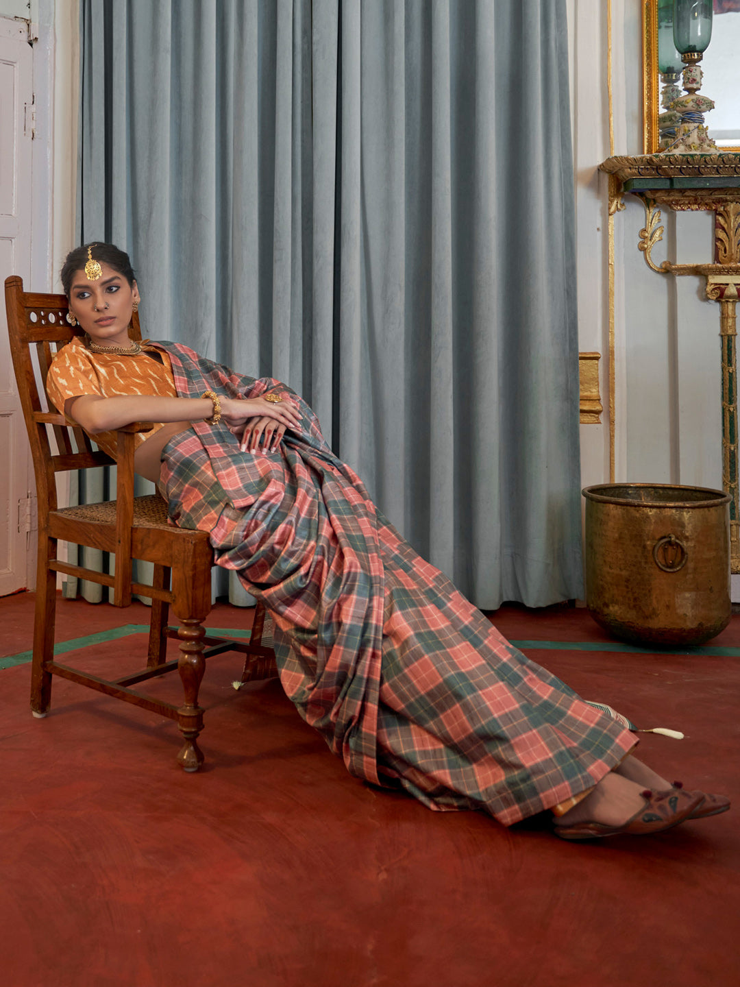 Dola Silk Peach Printed Designer Saree With Blouse