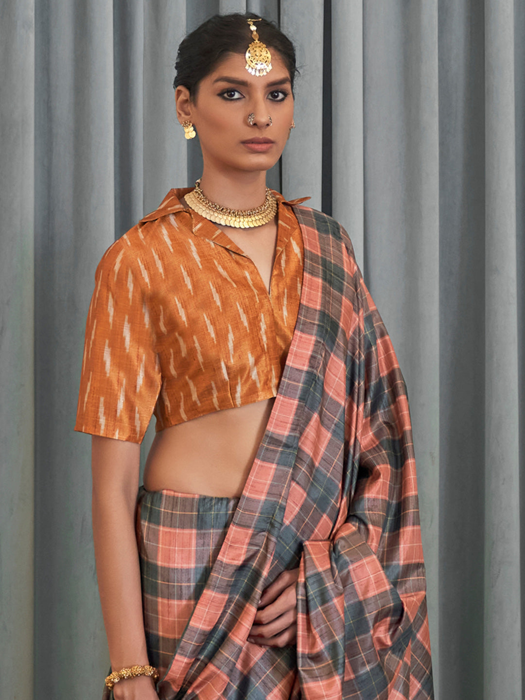 Dola Silk Peach Printed Designer Saree With Blouse