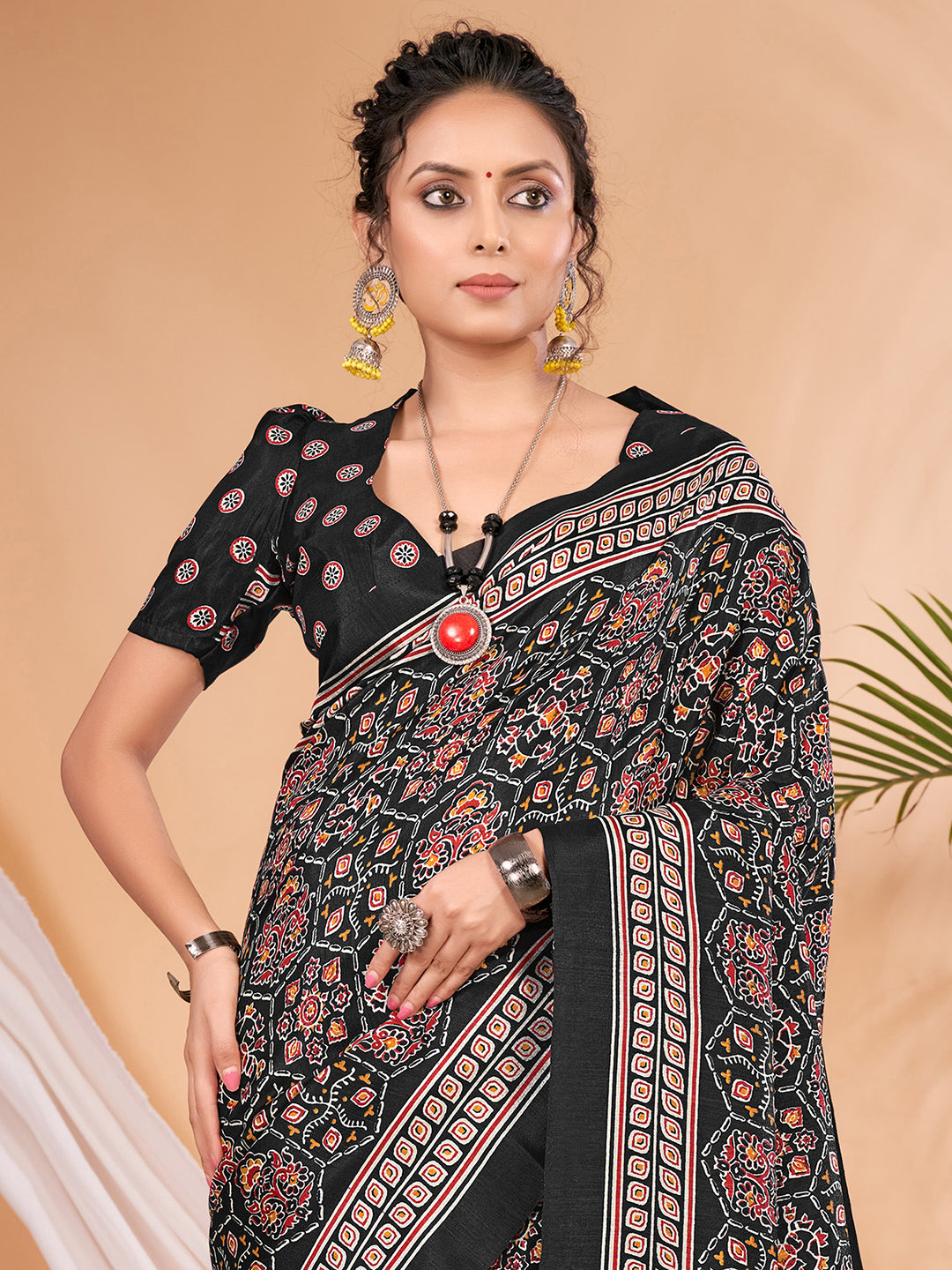 Dola Silk Black Digital Print Designer Saree With Blouse