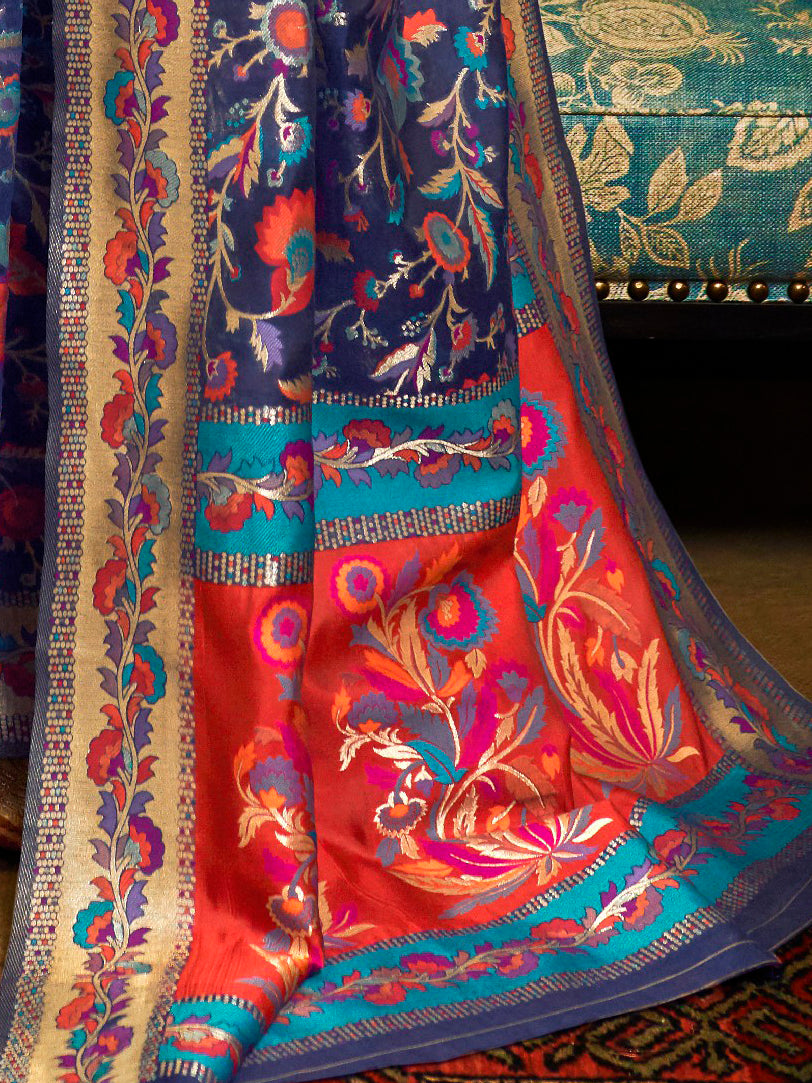 Modal NavyBlue WovenDesign Wovensaree With Blouse Piece