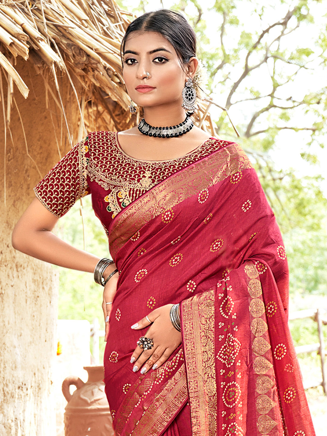 Pure Silk Red Woven Design Designer Saree With Blouse