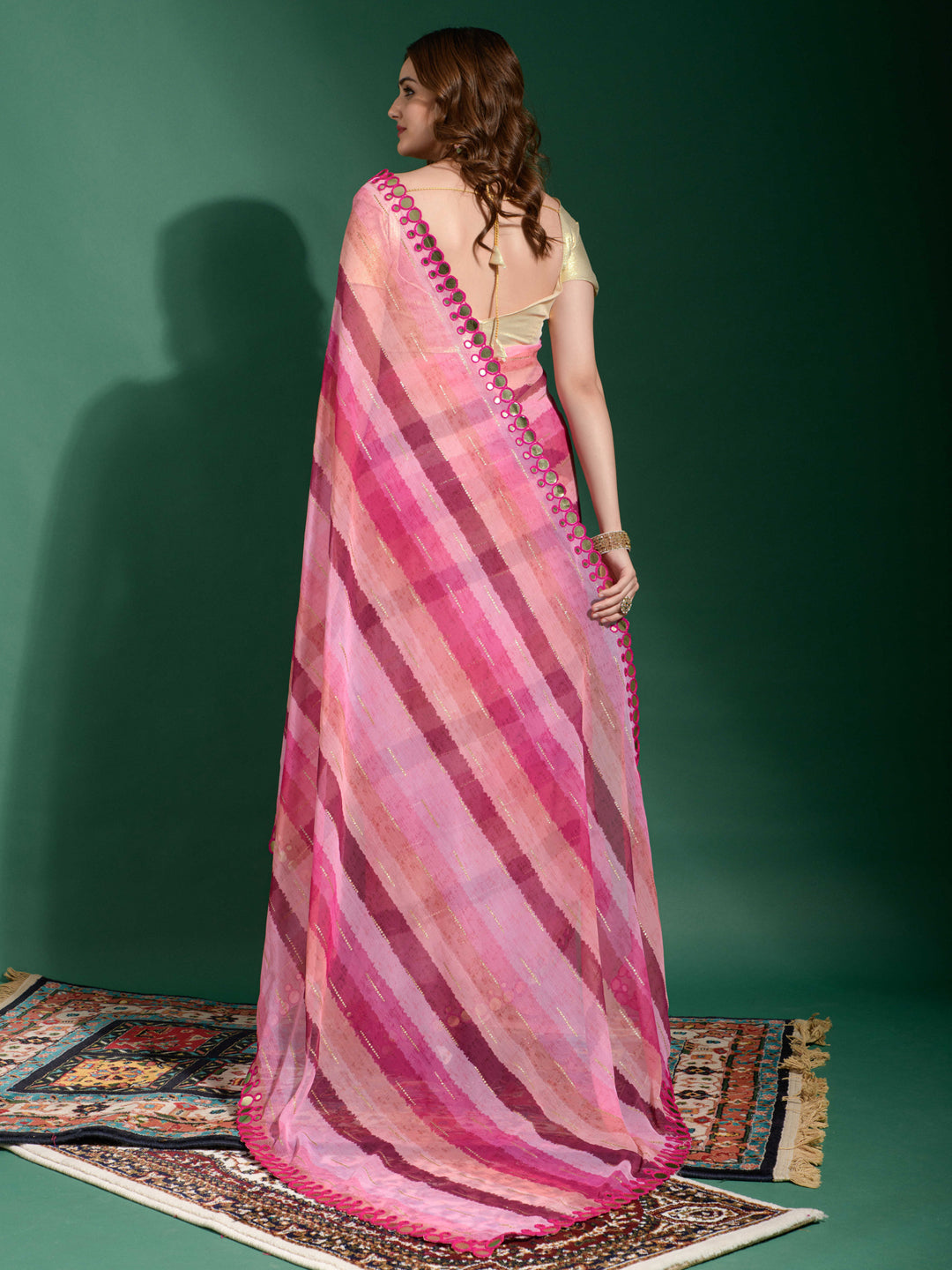 Chiffon Pink Embellished Designer Saree With Blouse