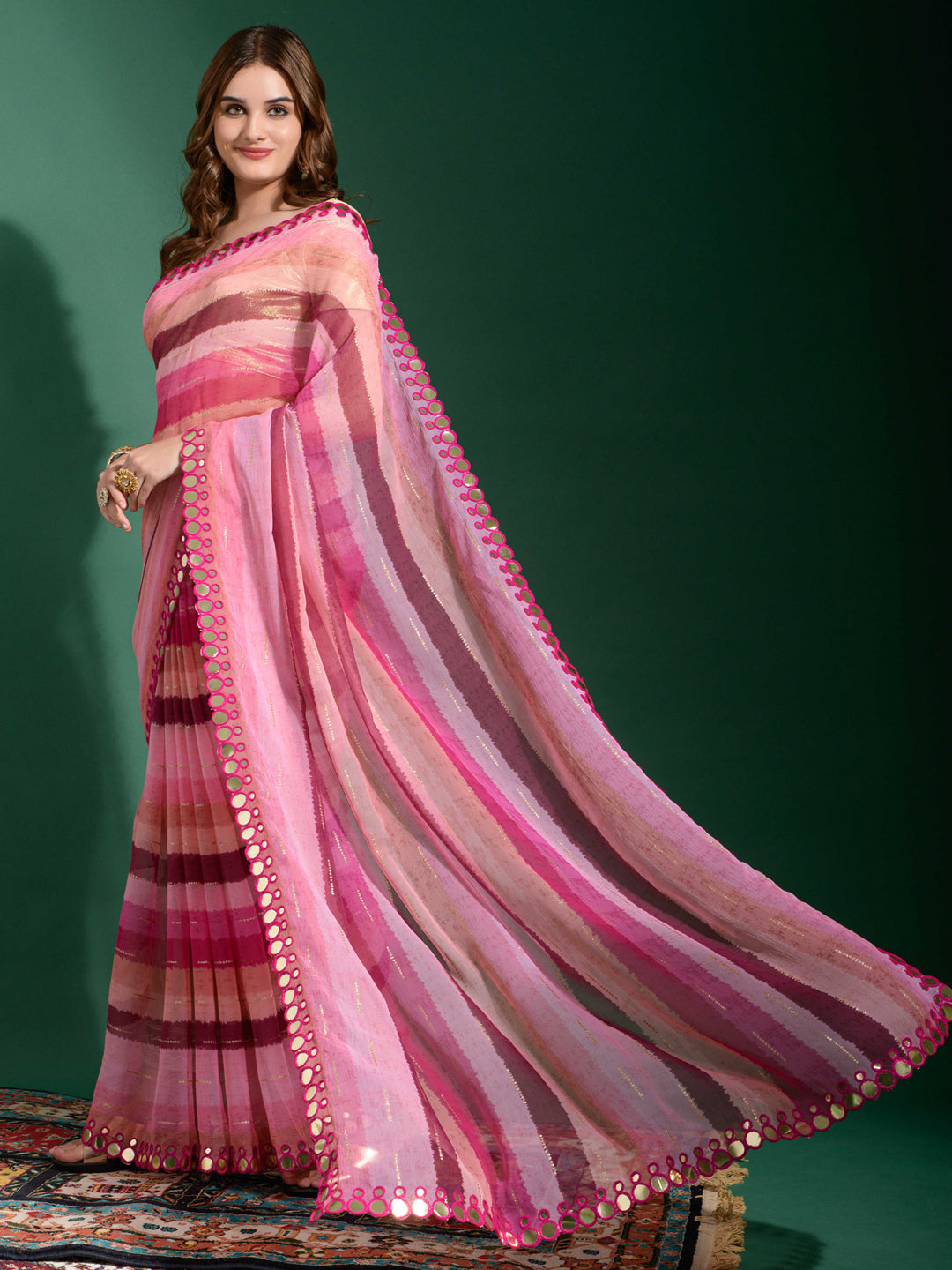 Chiffon Pink Embellished Designer Saree With Blouse