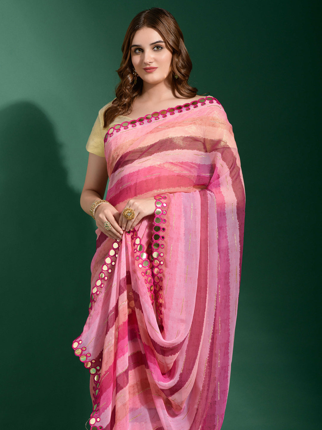 Chiffon Pink Embellished Designer Saree With Blouse