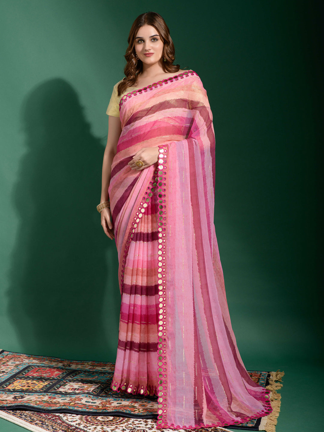 Chiffon Pink Embellished Designer Saree With Blouse
