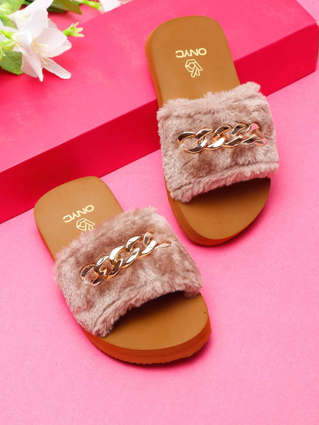Super Comfy Brown Fur Sliders for Girls