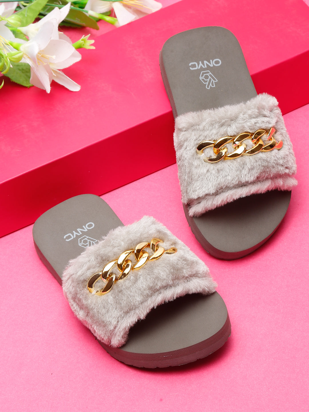 Super Comfy Grey Fur Sliders for Girls