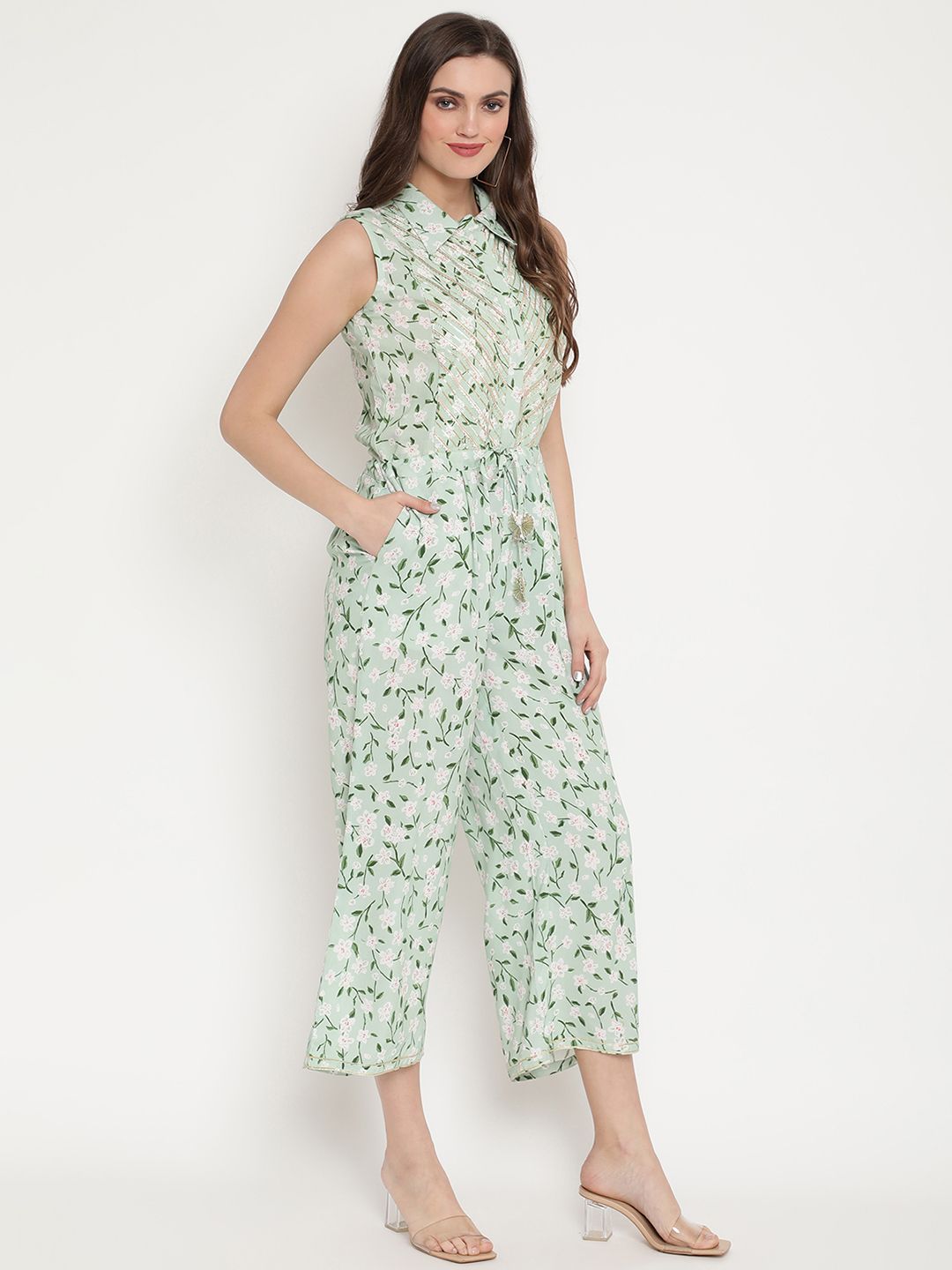 Mint Green Rayon Printed Jumpsuit