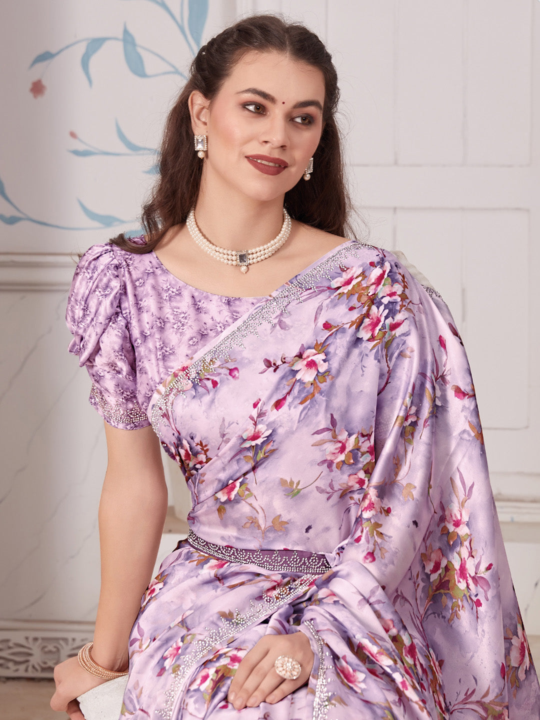 Satin Silk Mauve Embellished Designer Saree With Blouse