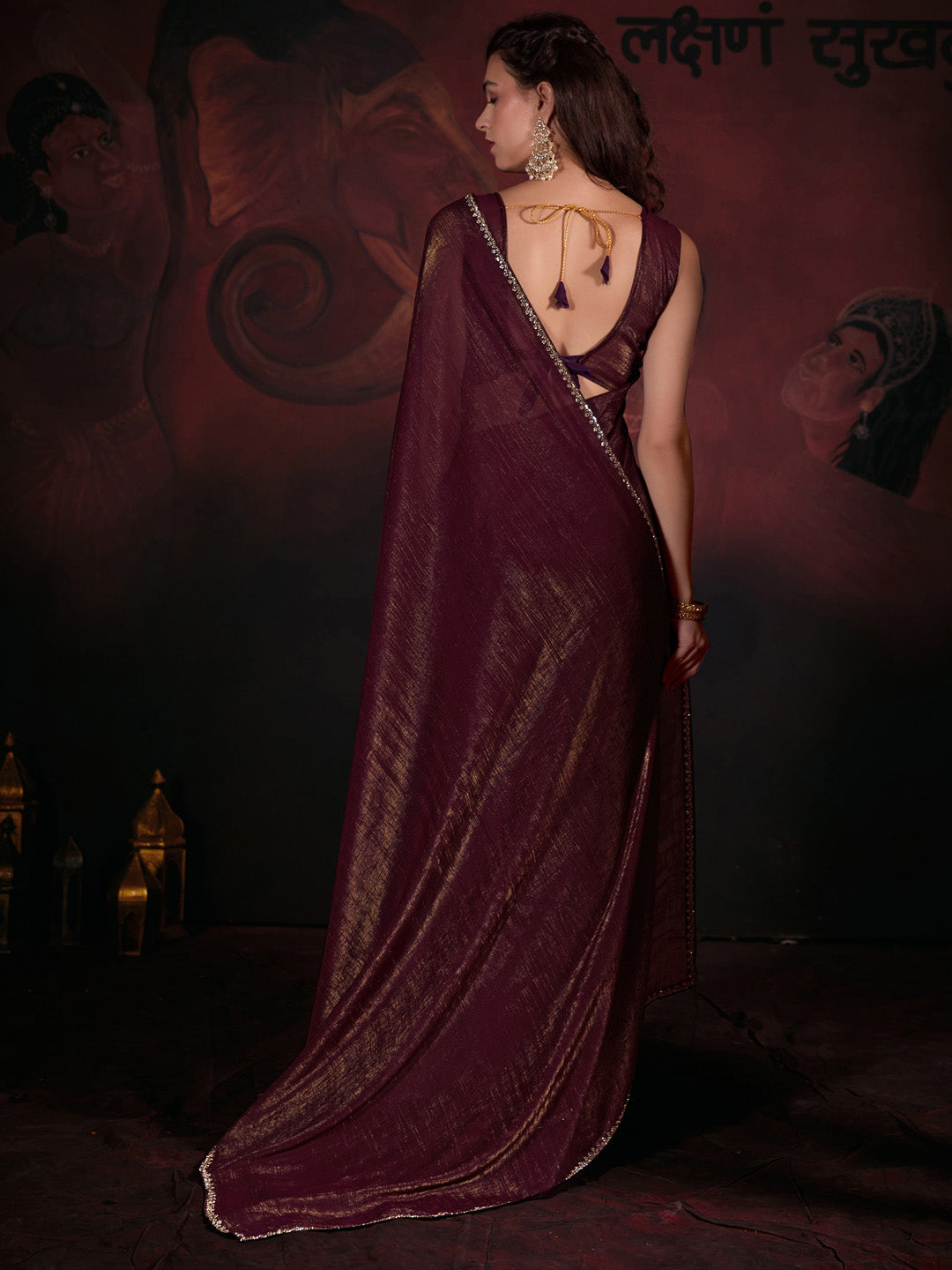 Viscose Silk Burgundy Embellished Designer Saree With Blouse