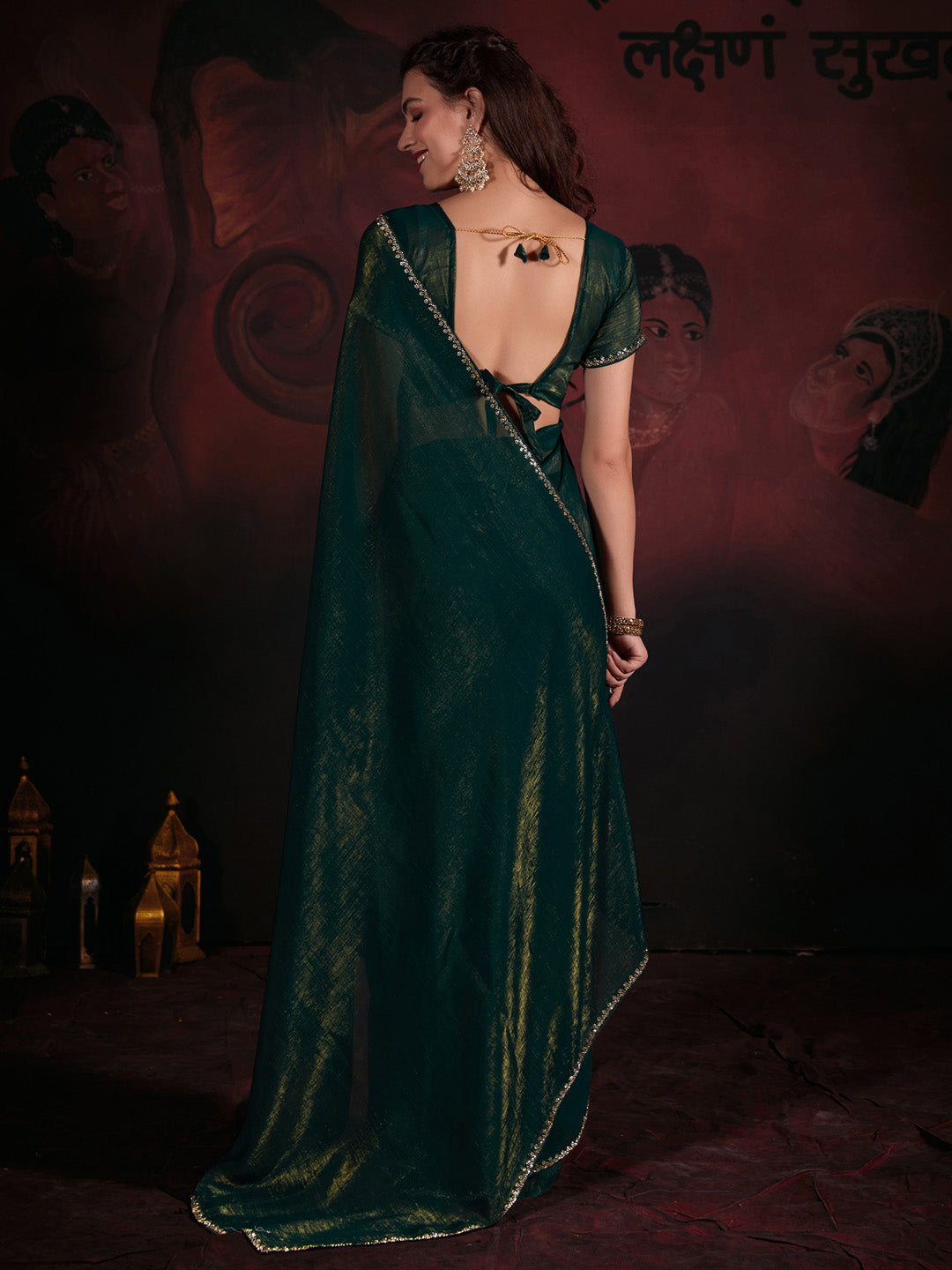 Viscose Silk Green Embellished Designer Saree With Blouse