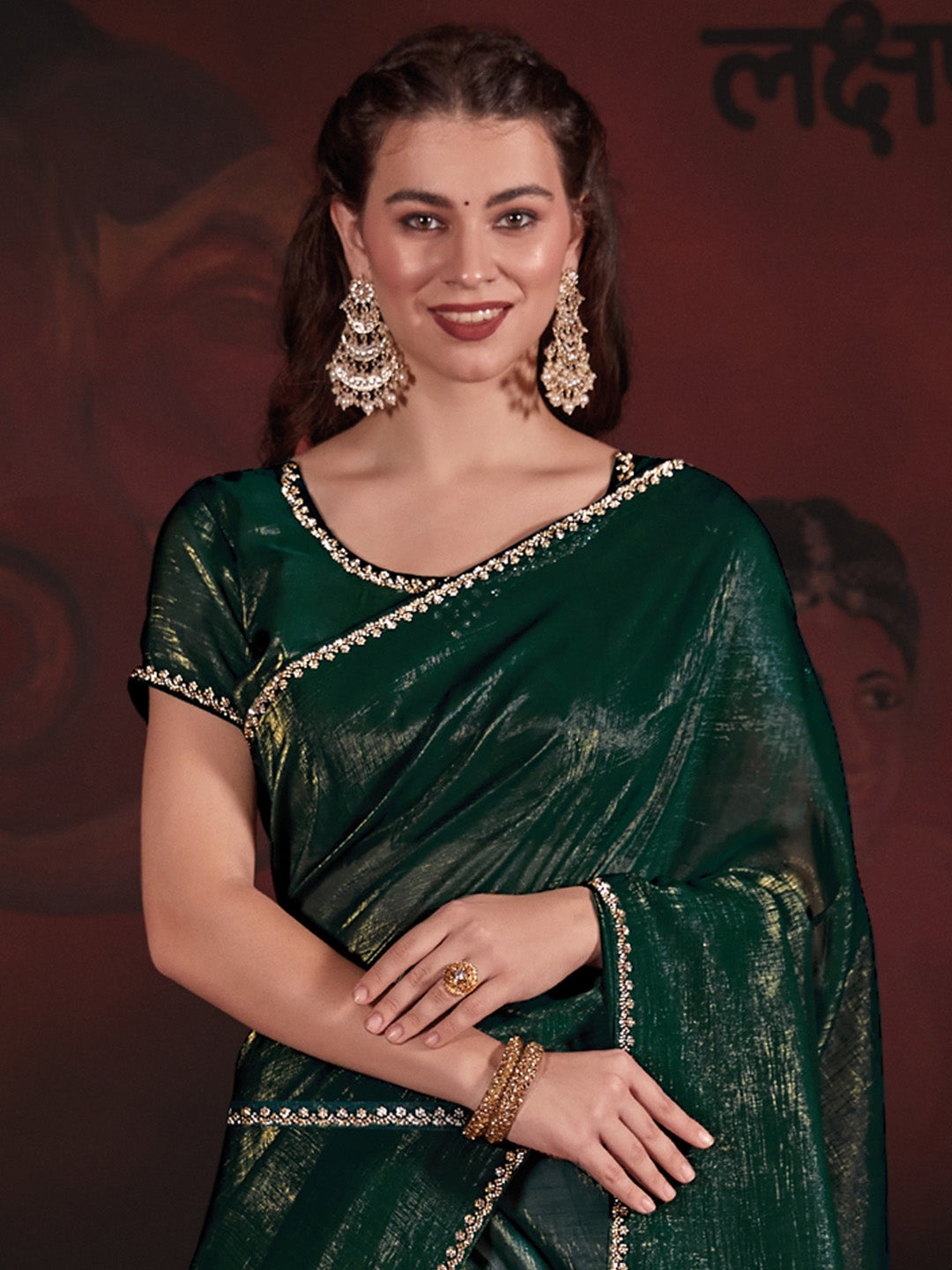 Viscose Silk Green Embellished Designer Saree With Blouse