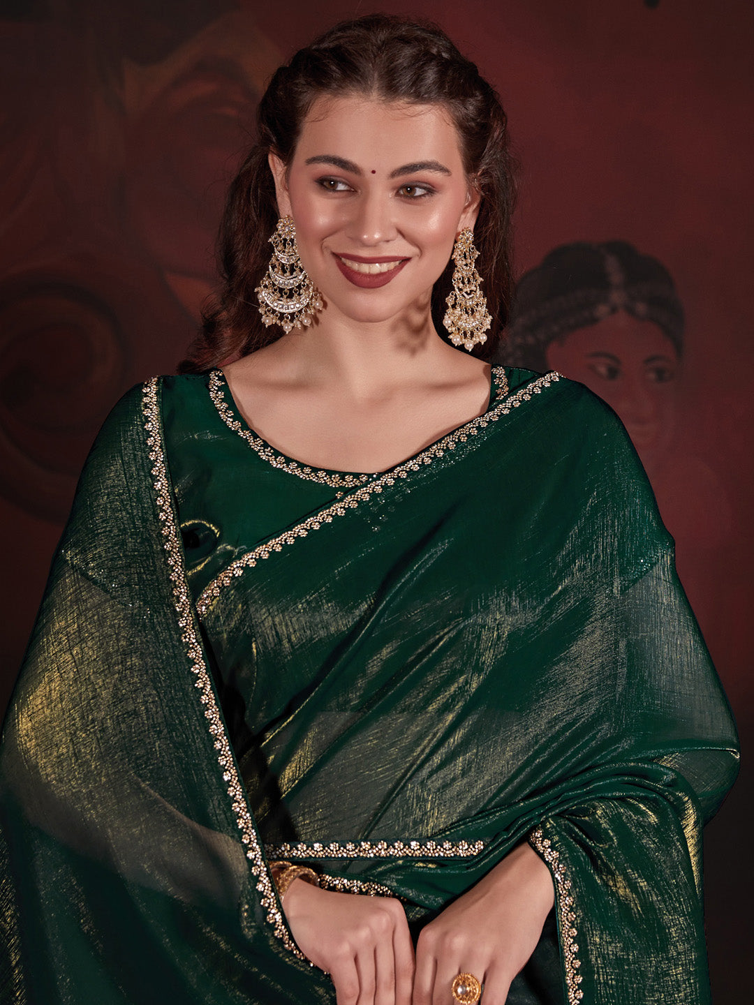 Viscose Silk Green Embellished Designer Saree With Blouse