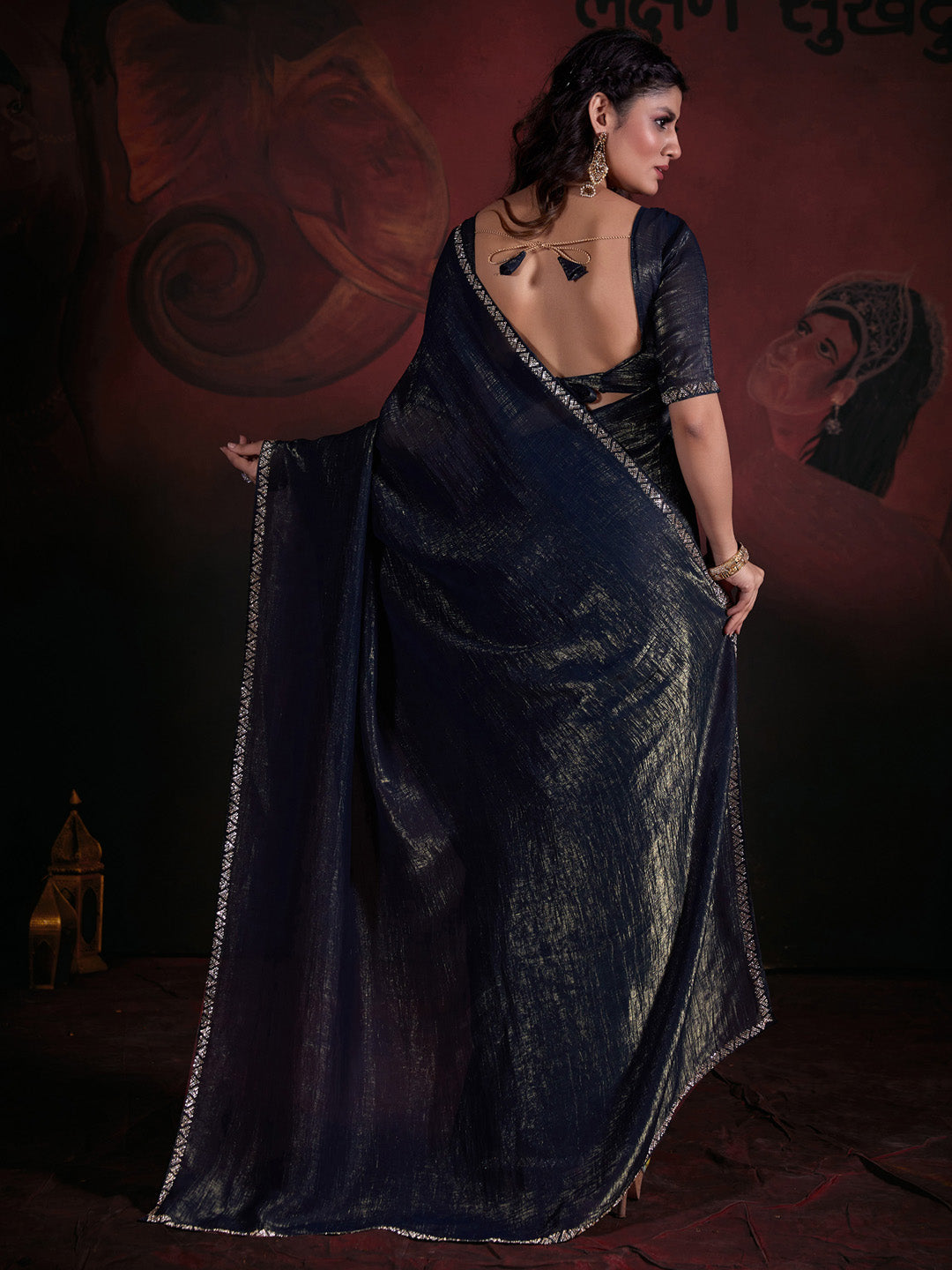 Viscose Silk Teal blue Embellished Designer Saree With Blouse