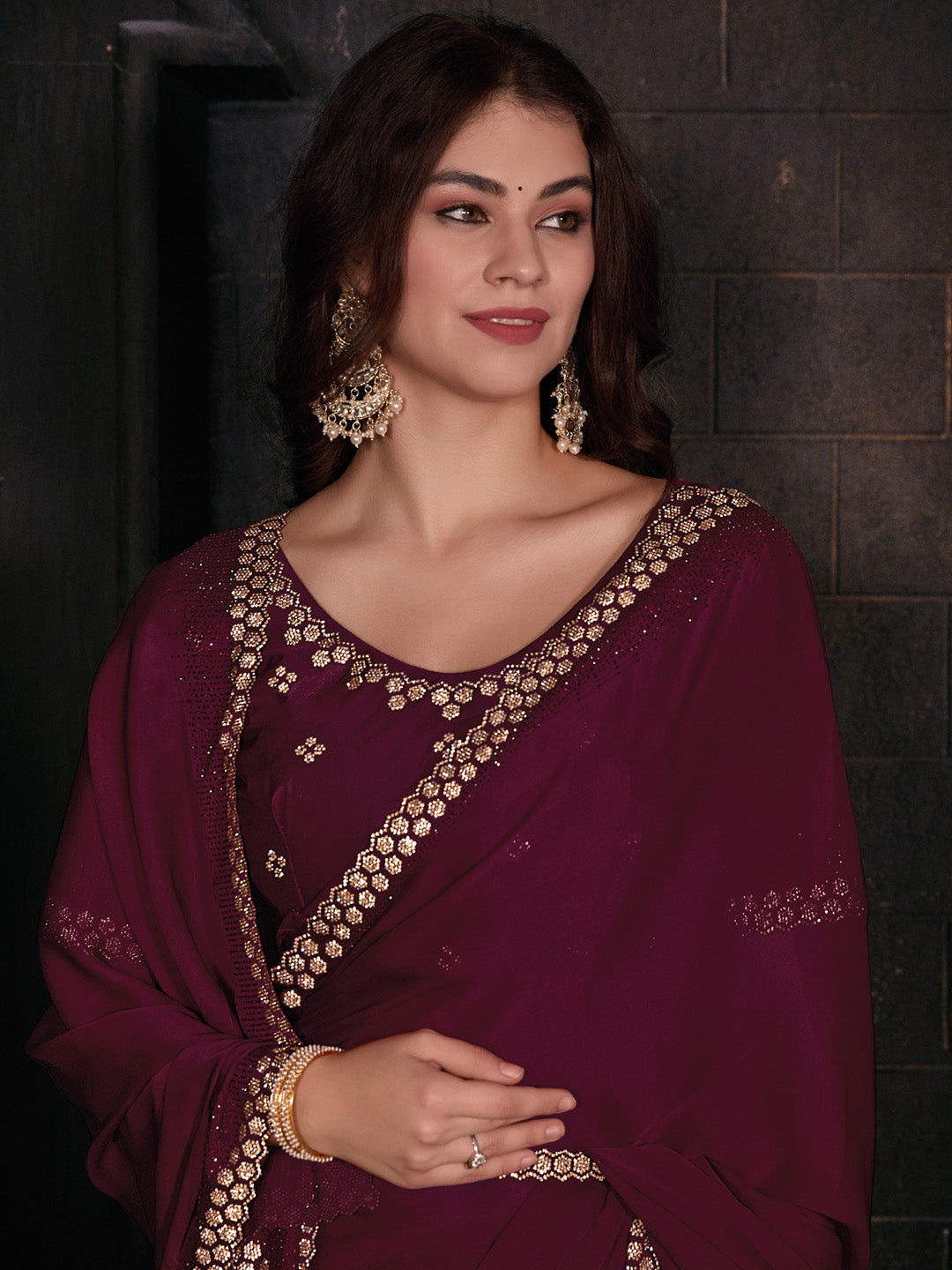 Satin Silk Pink Embellished Designer Saree With Blouse