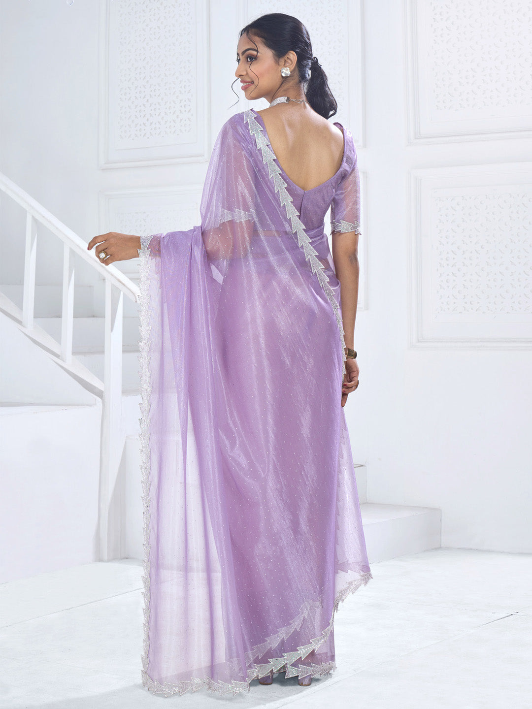 Organza Mauve Embellished Designer Saree With Blouse