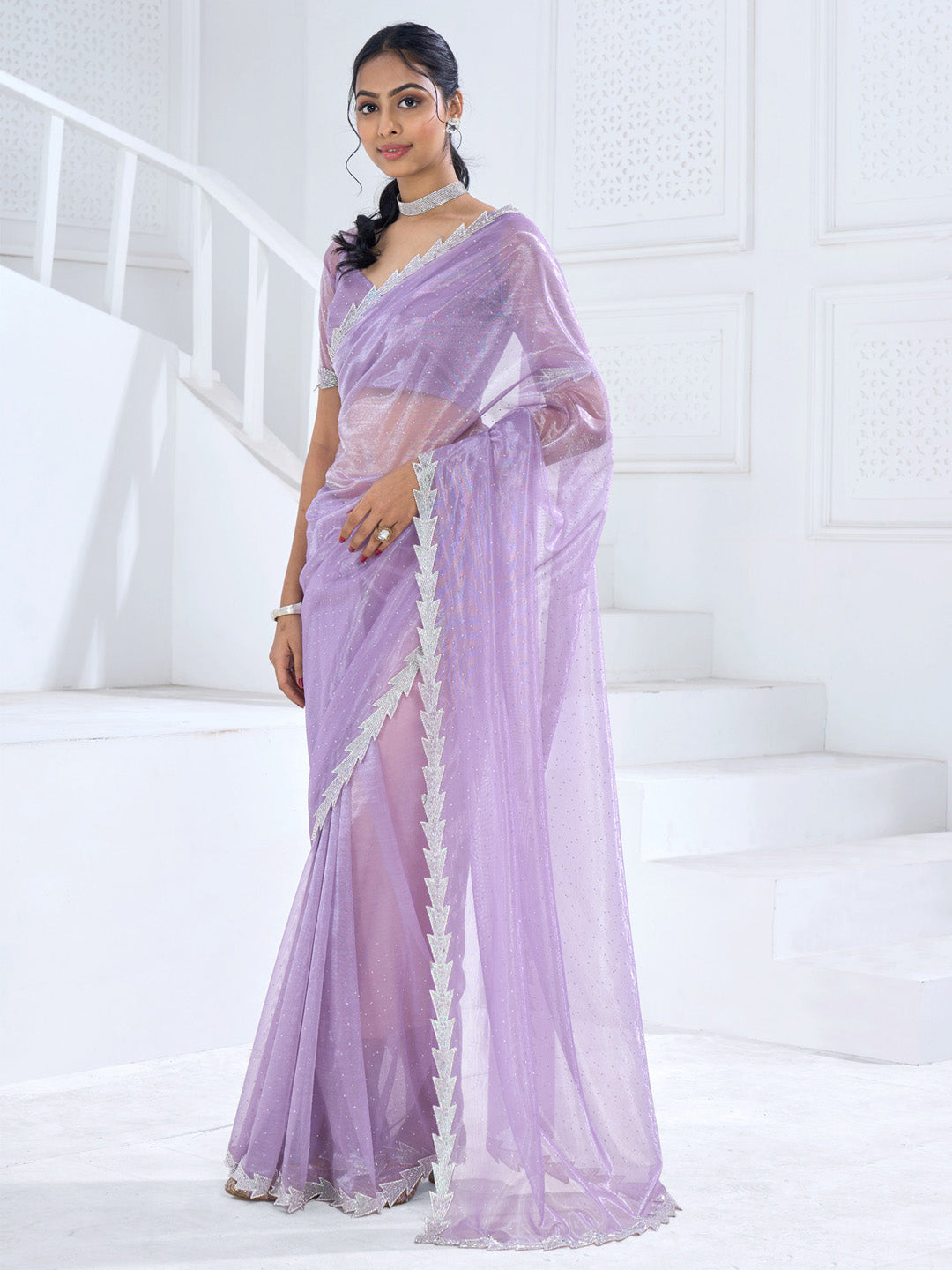 Organza Mauve Embellished Designer Saree With Blouse