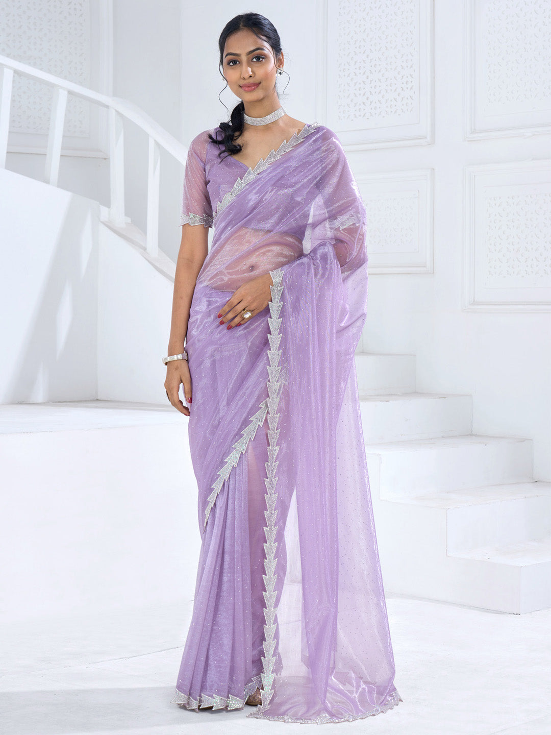 Organza Mauve Embellished Designer Saree With Blouse