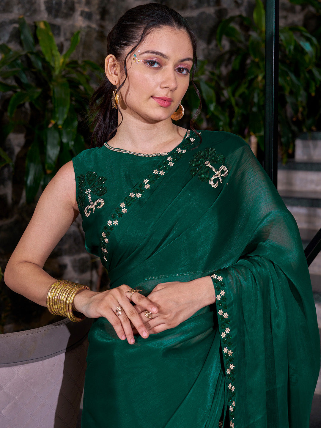 Organza Teal green Embellished Designer Saree With Blouse