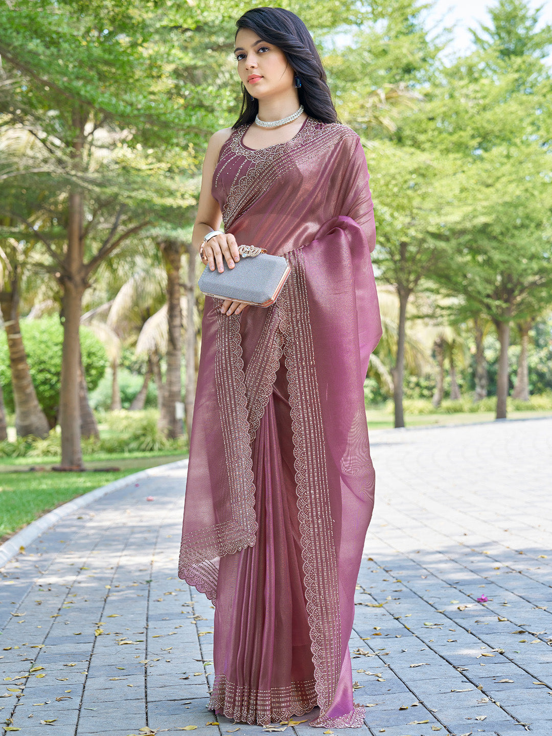 Organza Pink Embellished Designer Saree With Blouse