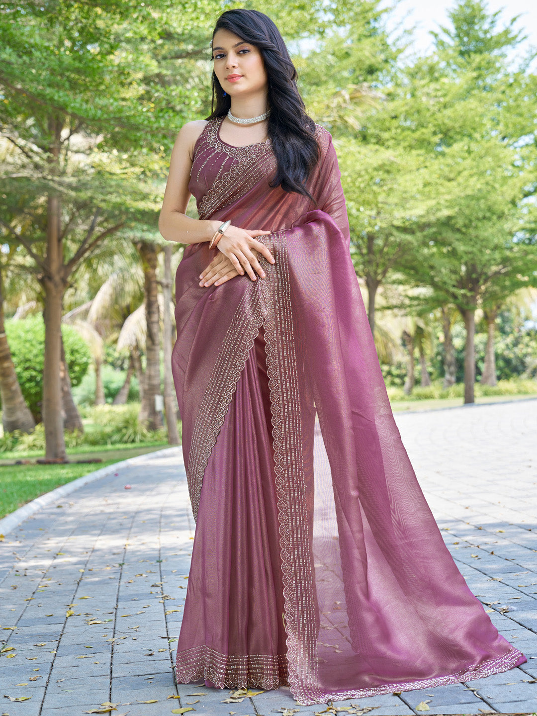 Organza Pink Embellished Designer Saree With Blouse