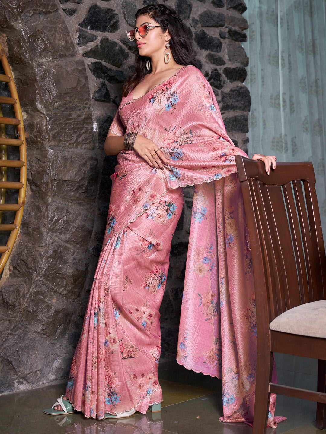 Silk Blend Mauve Embellished Designer Saree With Blouse