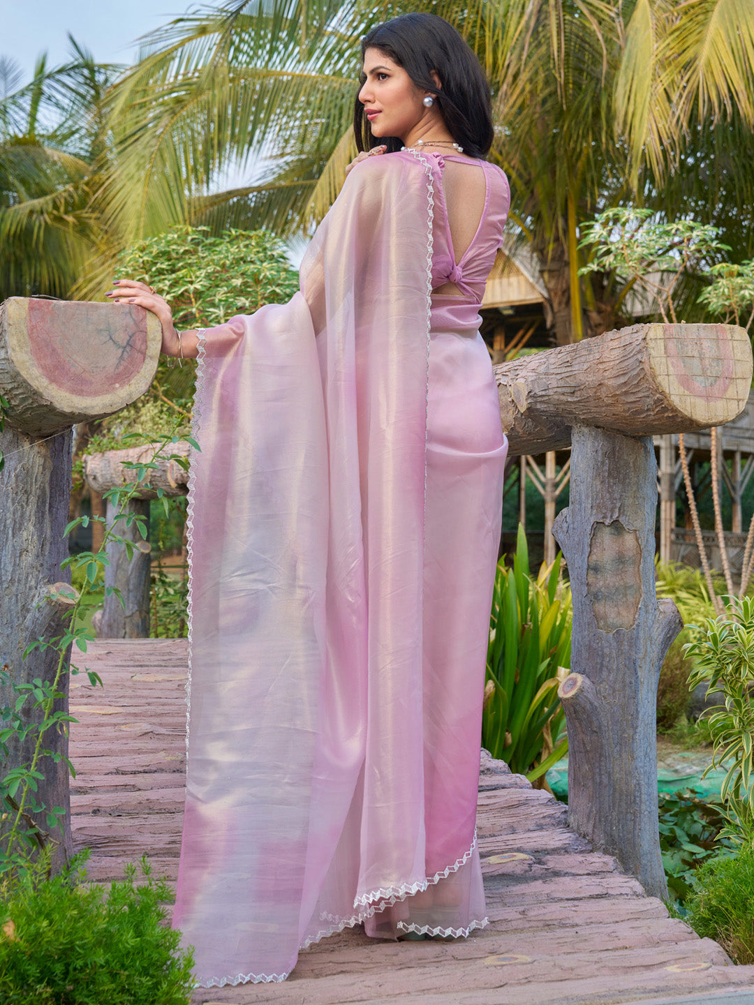 Organza Mauve Embellished Designer Saree With Blouse