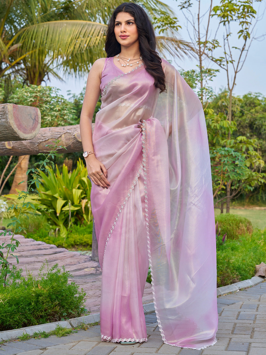 Organza Mauve Embellished Designer Saree With Blouse