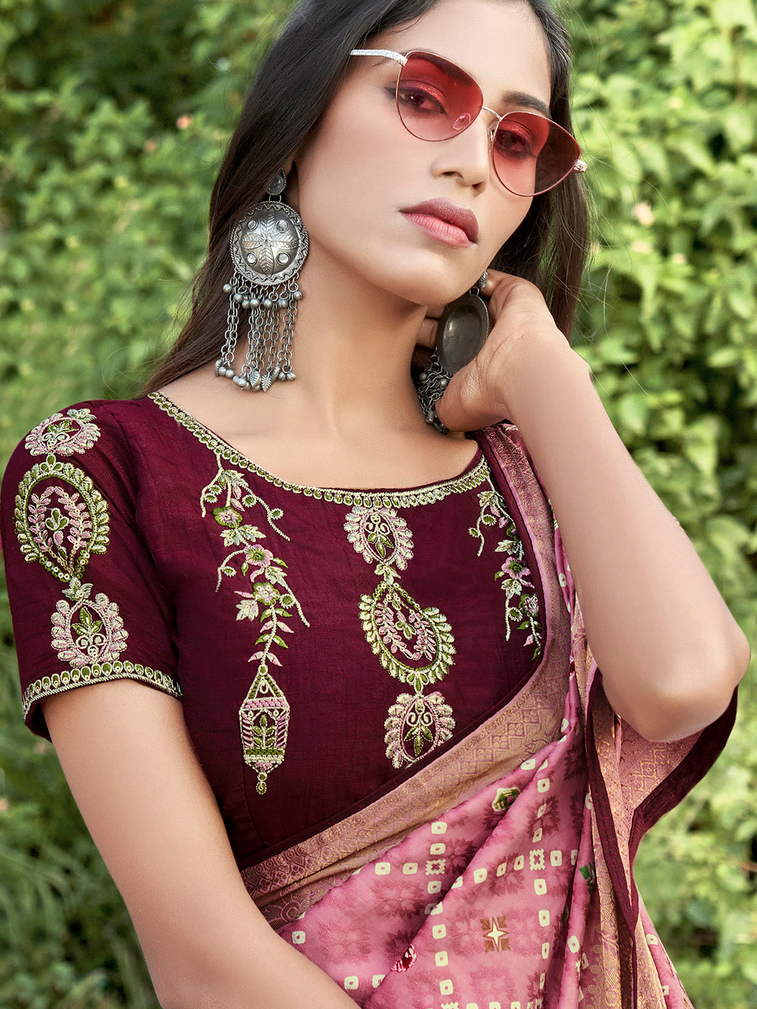 Soft Silk Pink Printed Designer Saree With Blouse