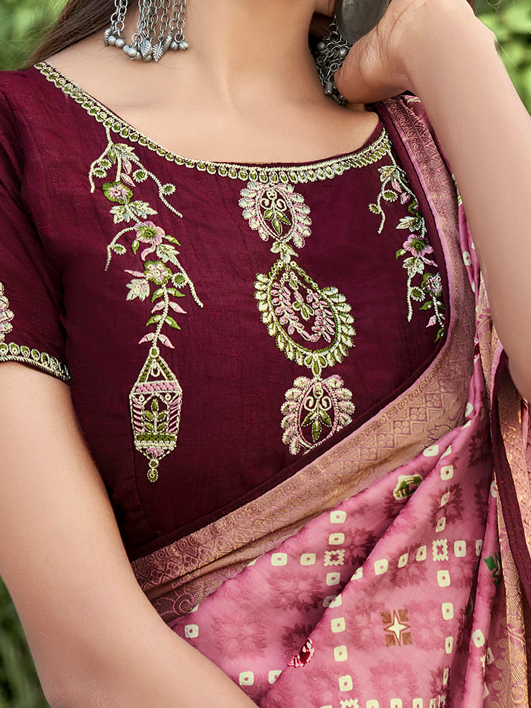 Soft Silk Pink Printed Designer Saree With Blouse