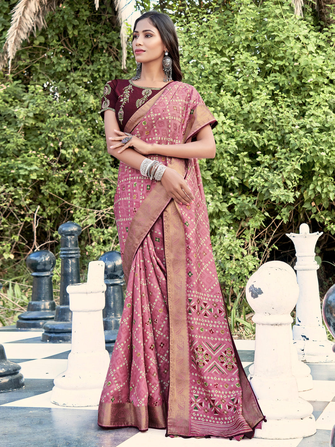 Soft Silk Pink Printed Designer Saree With Blouse