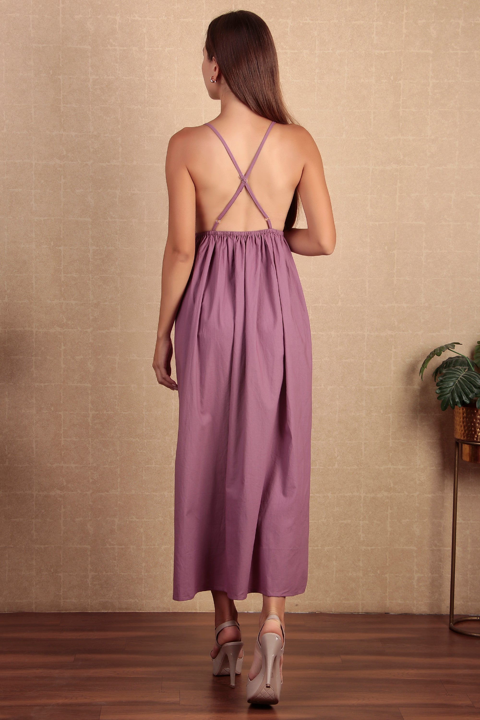 Lilac Backless Organic Cotton Dress For Women