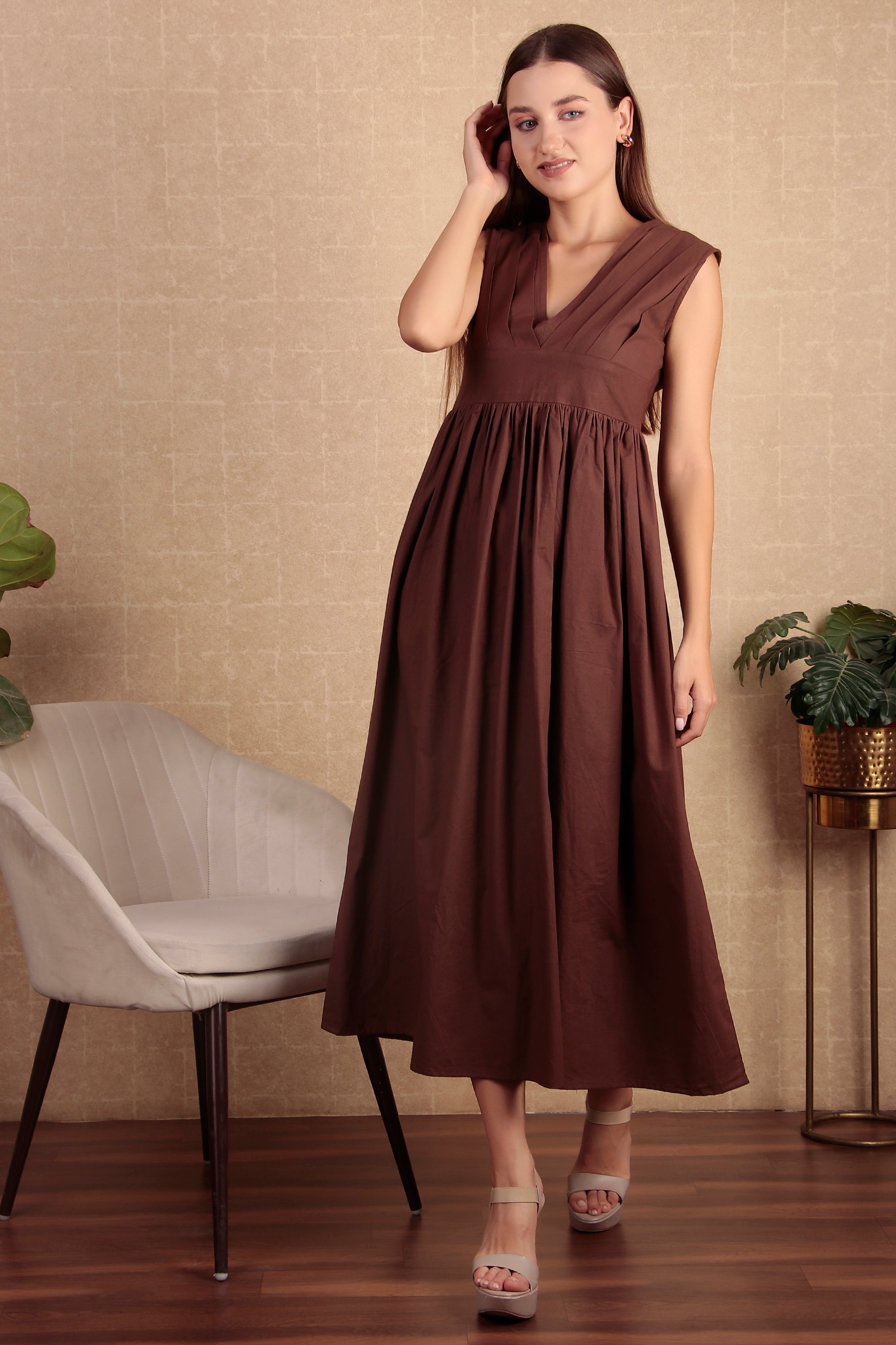 Brown Organic Cotton Dress For Women