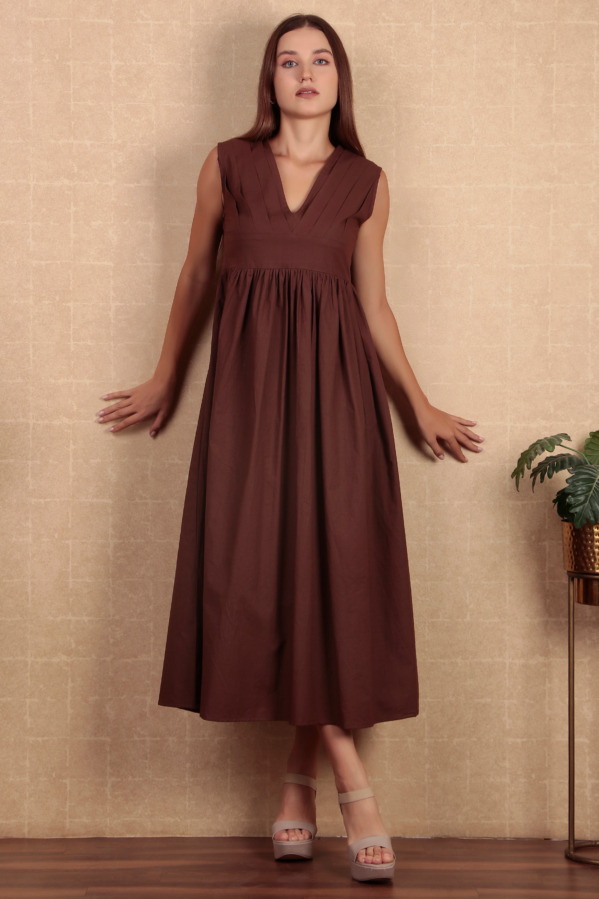 Brown Organic Cotton Dress For Women