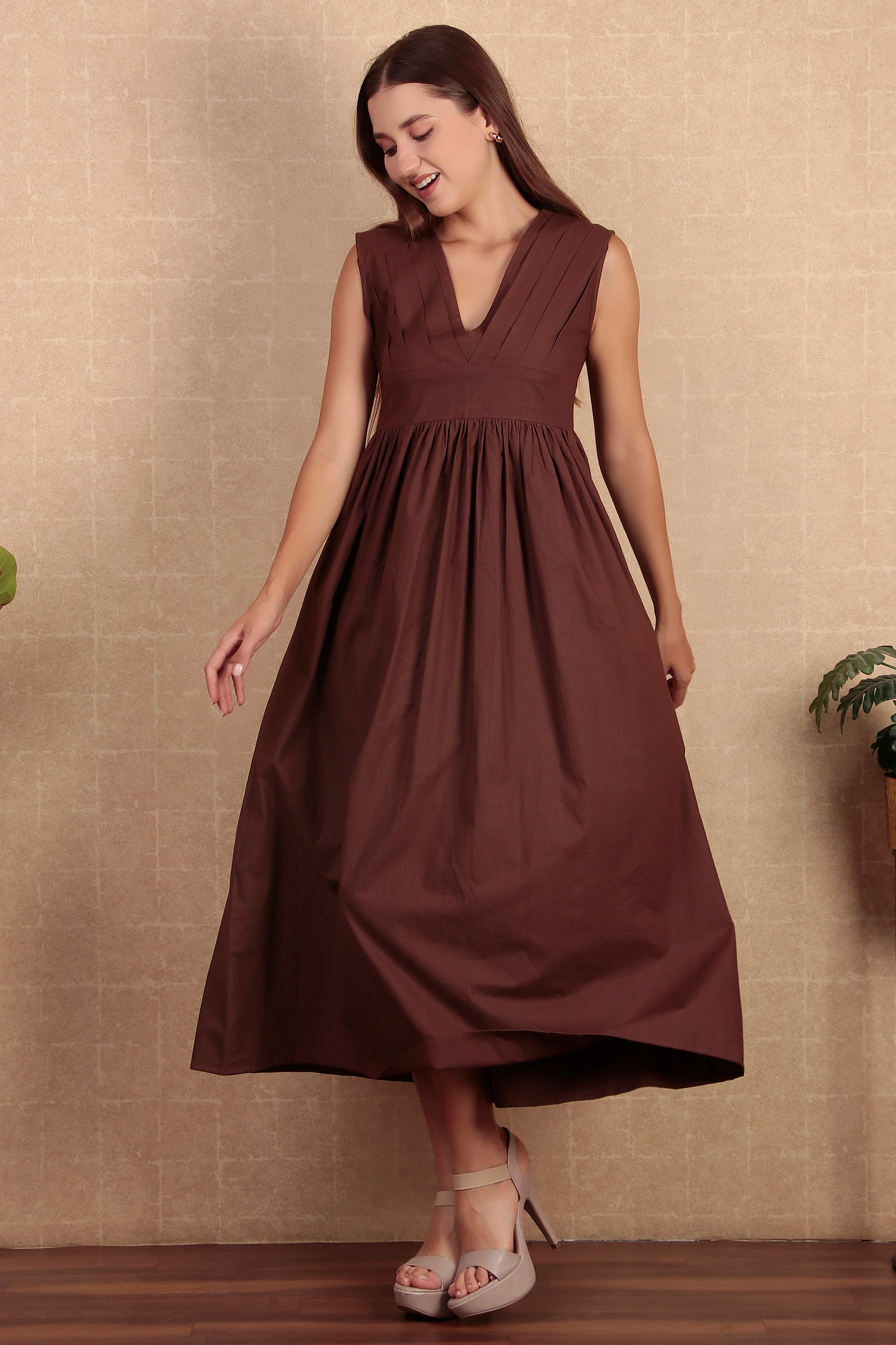 Brown Organic Cotton Dress For Women