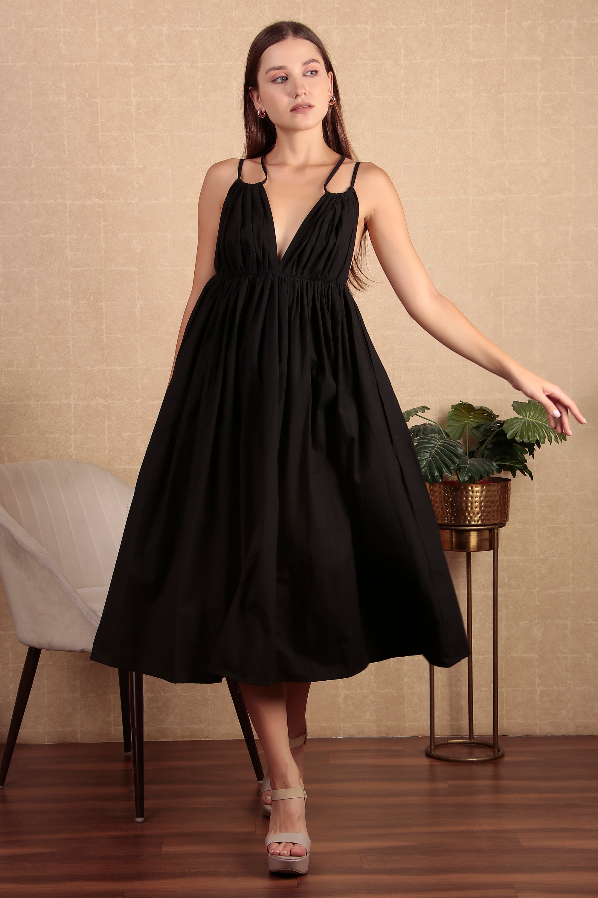 Black Organic Cotton Backless Dress