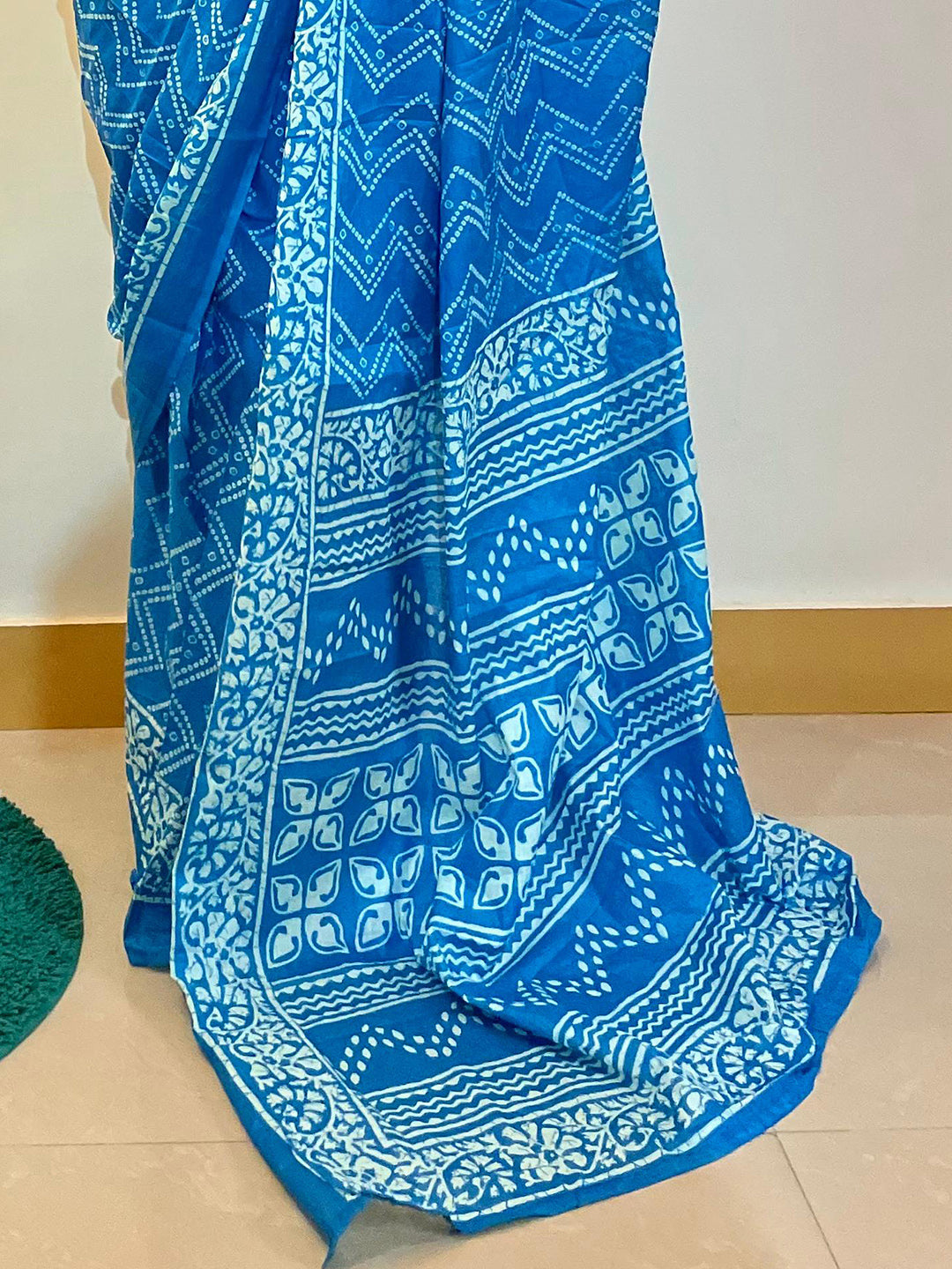 Cotton Blue Printed Designer Saree With Blouse